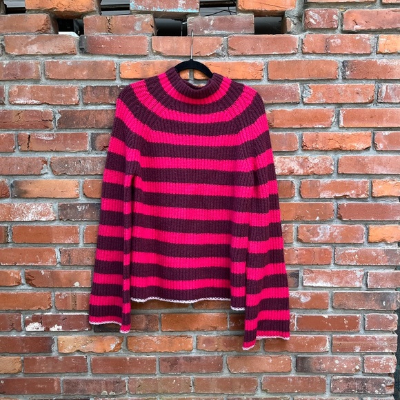 Maeve by Anthropologie Striped Wool Blend Turtleneck Sweater Bell Sleeves Size L - Picture 1 of 10